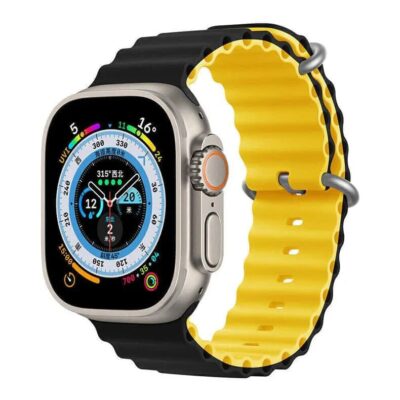 Dual Color Ocean Silicone Soft Sport Watch Band for Apple Watch – 42mm | 44mm | 45mm | Ultra 49mm – Yellow Black