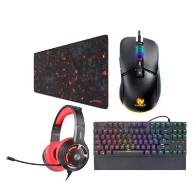 T-WOLF G590 MOUSE + JEDEL KL-87 KEYBOARD + ZOOOK STEALTH HEADSET + TITAN WOLF 90*40CM MOUSEPAD