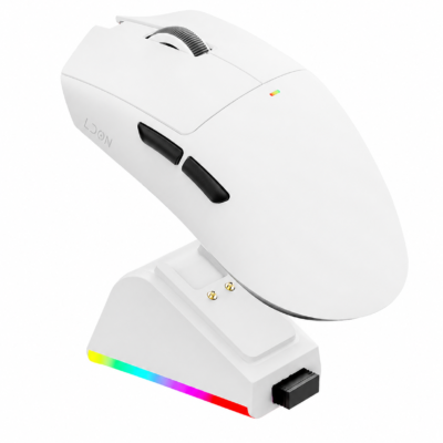 LDON V3 PRO WIRELESS GAMING MOUSE WITH CHARGING DOCK – WHITE